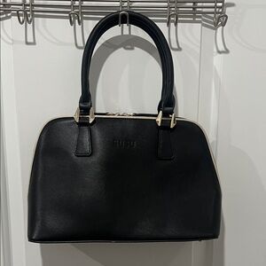 Elegant Black Satchel with white piping‎ by SUSU